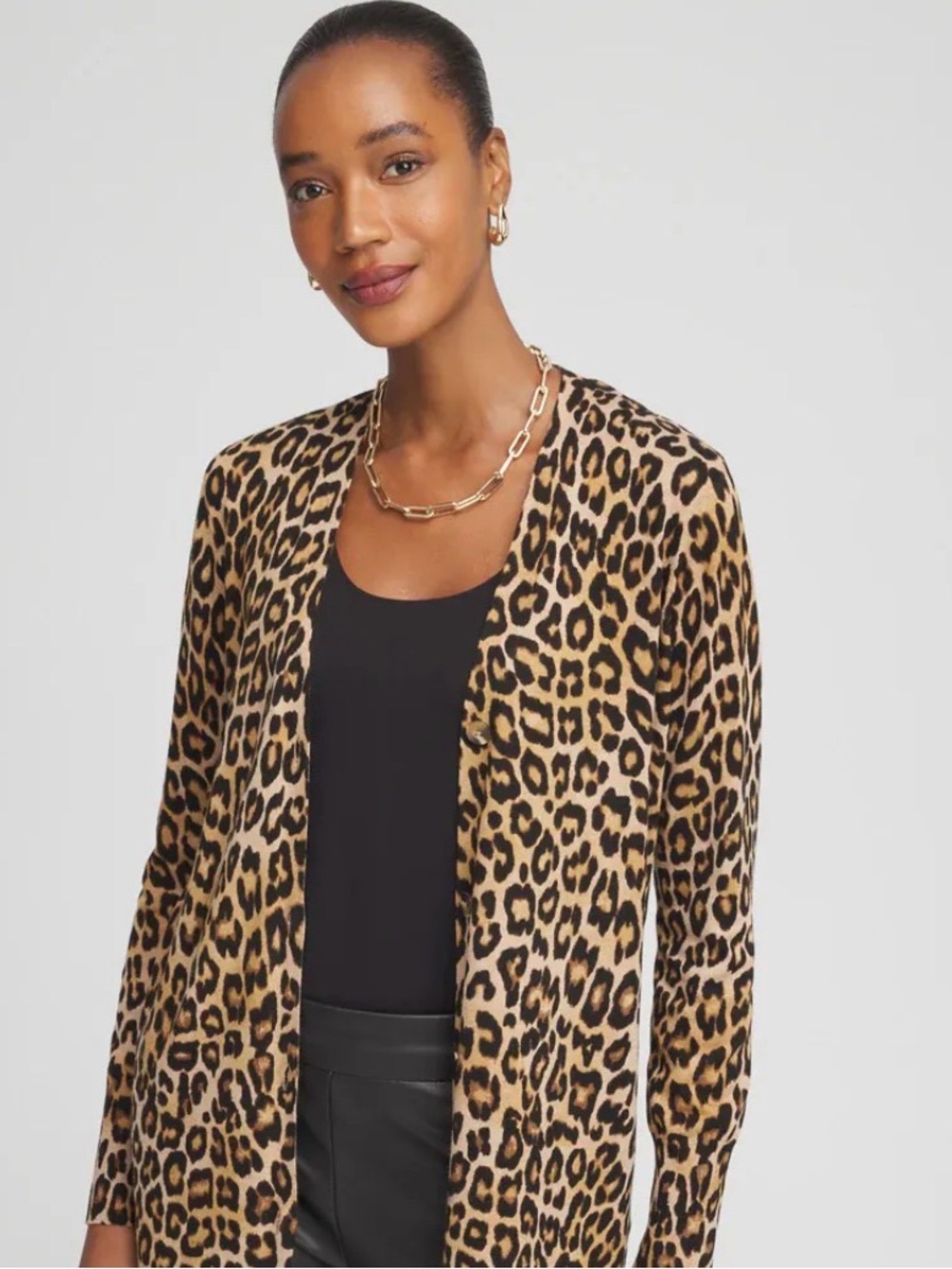 Chico's Leopard Print Open Front Cardigan